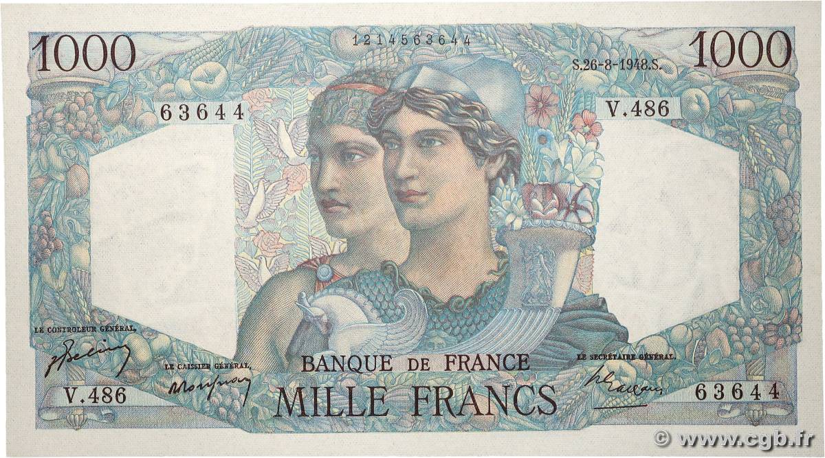 1000 Francs MINERVE ET HERCULE FRANCIA  1948 F.41.23 SC