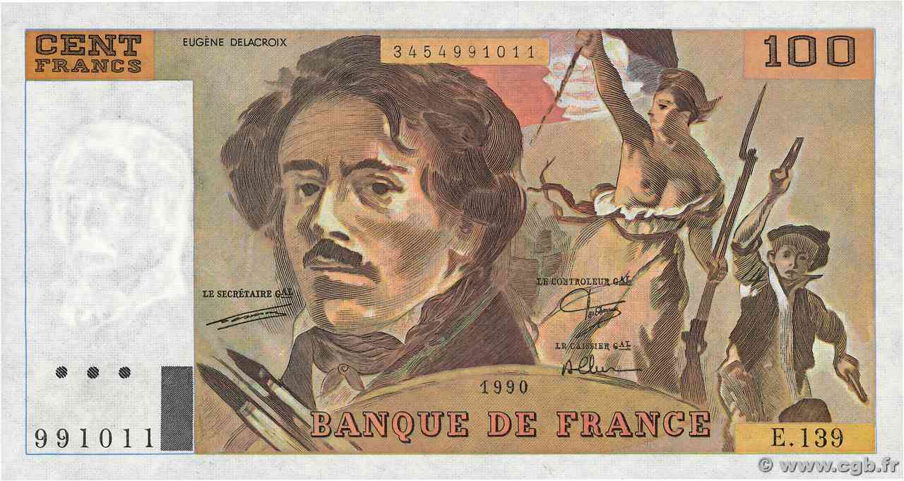 100 Francs DELACROIX imprimé en continu FRANCE  1990 F.69bis.01a NEUF