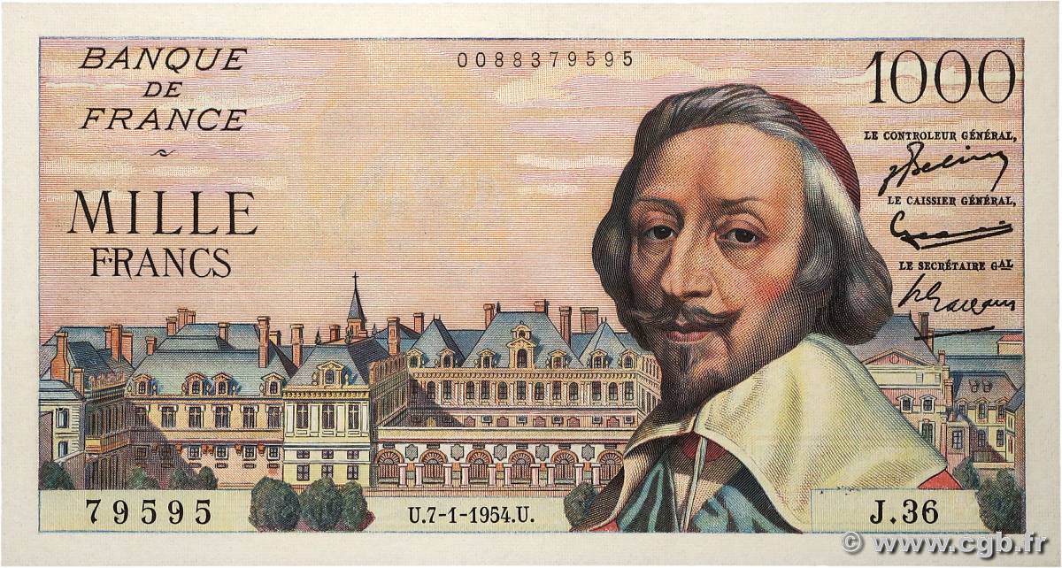 1000 Francs RICHELIEU FRANCIA  1954 F.42.04 EBC+