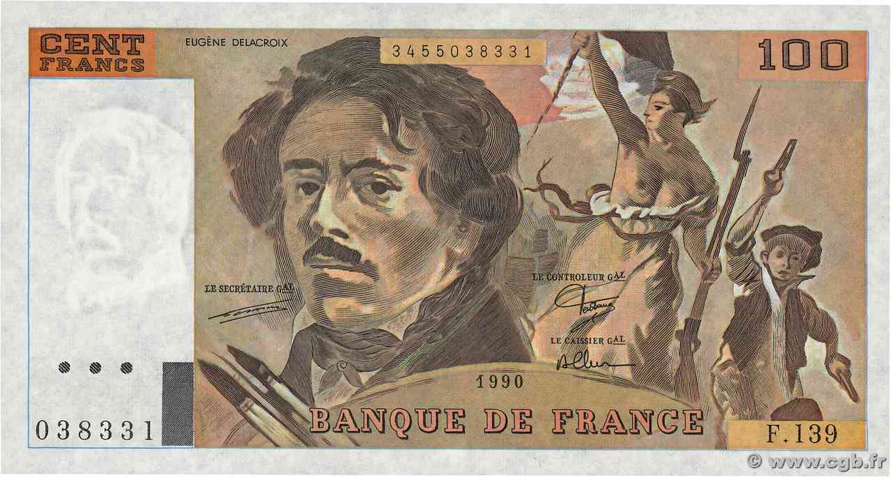 100 Francs DELACROIX imprimé en continu FRANCIA  1990 F.69bis.01a FDC
