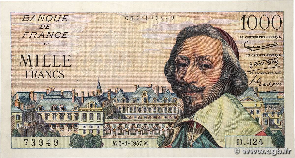 1000 Francs RICHELIEU FRANCIA  1957 F.42.25 EBC