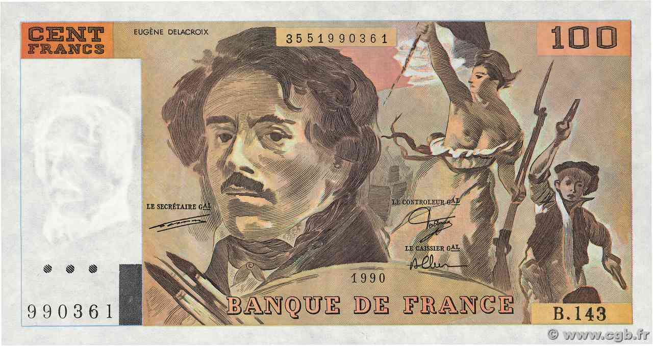 100 Francs DELACROIX imprimé en continu FRANCE  1990 F.69bis.01bB NEUF