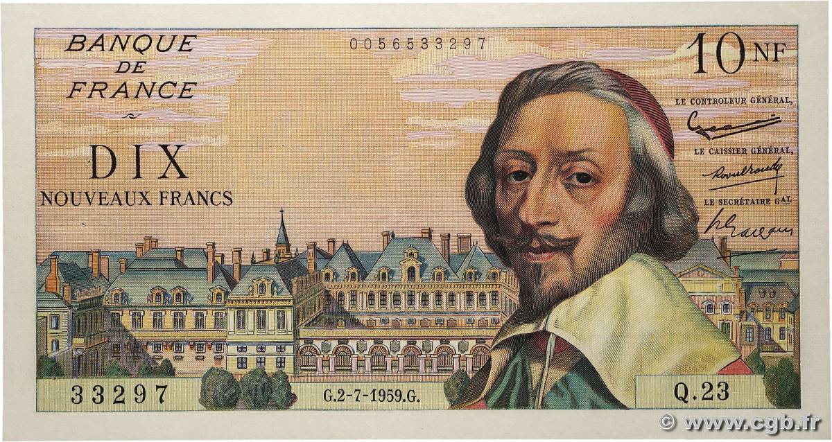 10 Nouveaux Francs RICHELIEU FRANCIA  1959 F.57.02 MBC+