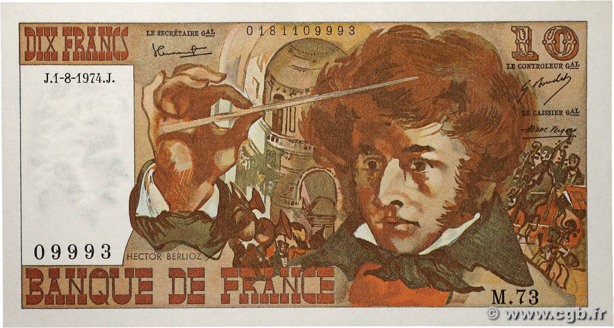 10 Francs BERLIOZ FRANCIA  1974 F.63.06 FDC