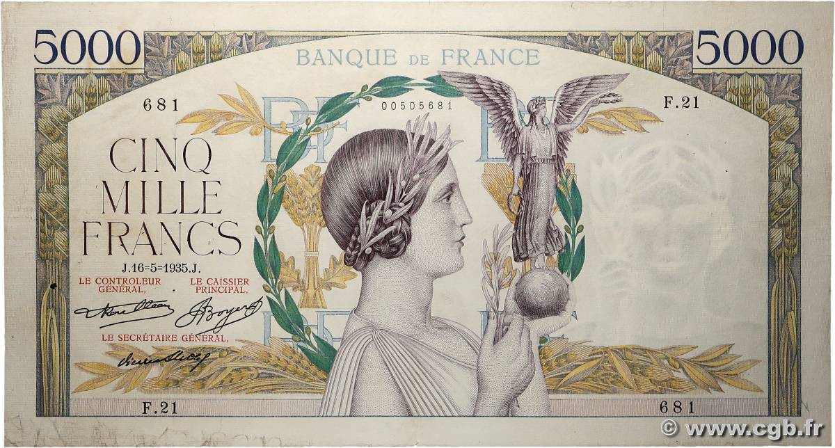 5000 Francs VICTOIRE FRANCIA  1935 F.44.02 MBC