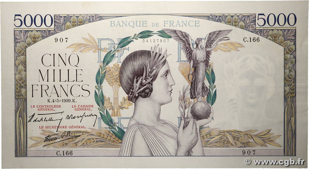 5000 Francs VICTOIRE Impression à plat FRANCIA  1939 F.46.05 EBC