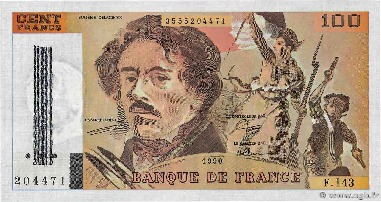 100 Francs DELACROIX imprimé en continu FRANCIA  1990 F.69bis.01bF- FDC