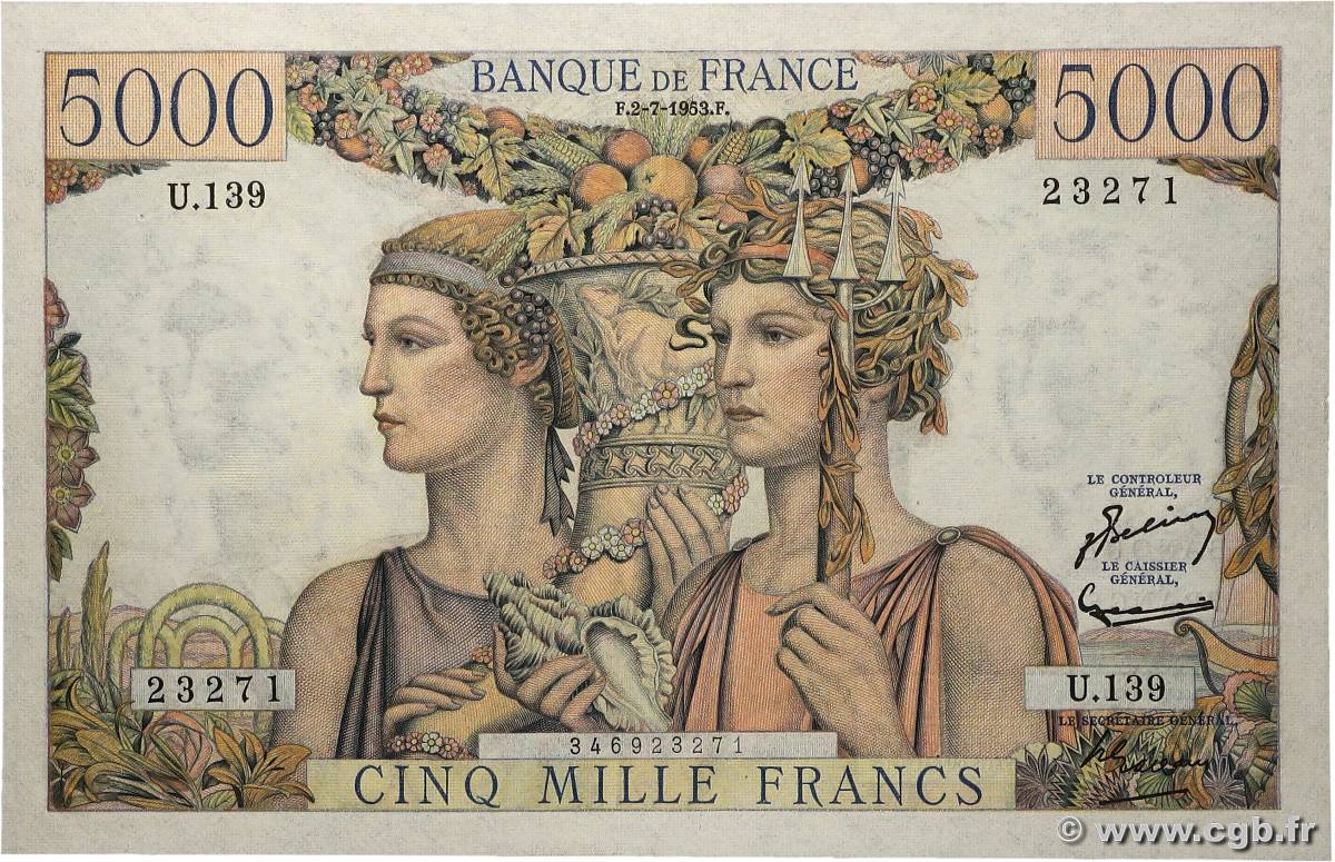 5000 Francs TERRE ET MER FRANCIA  1953 F.48.09 SC