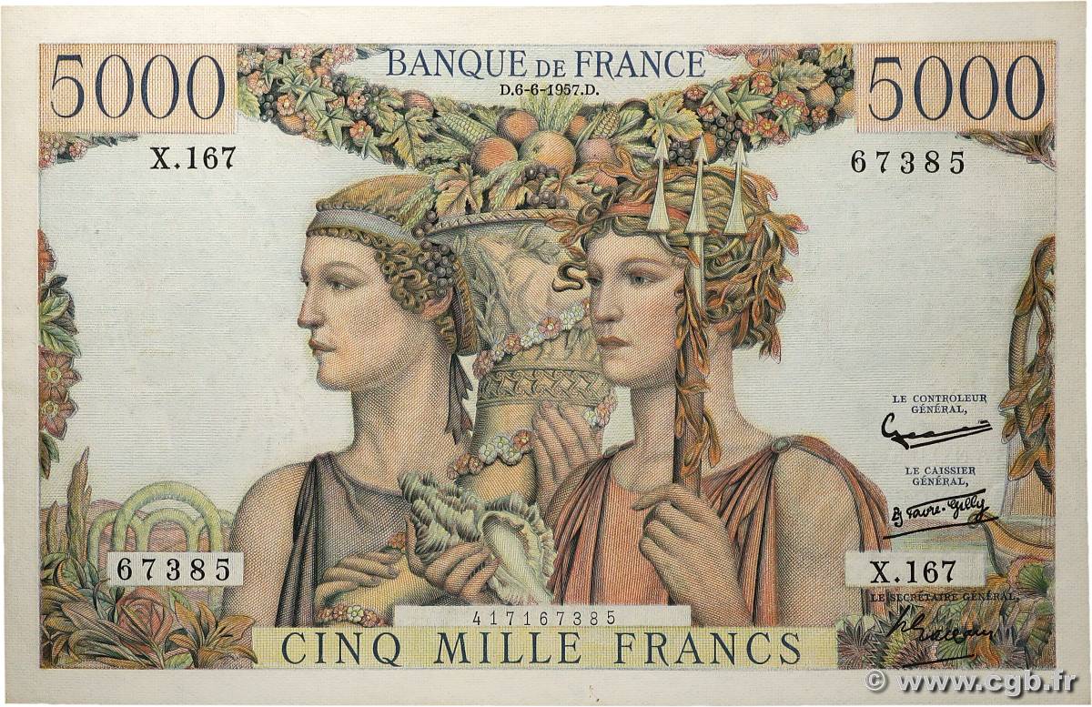 5000 Francs TERRE ET MER FRANCIA  1957 F.48.15 EBC+