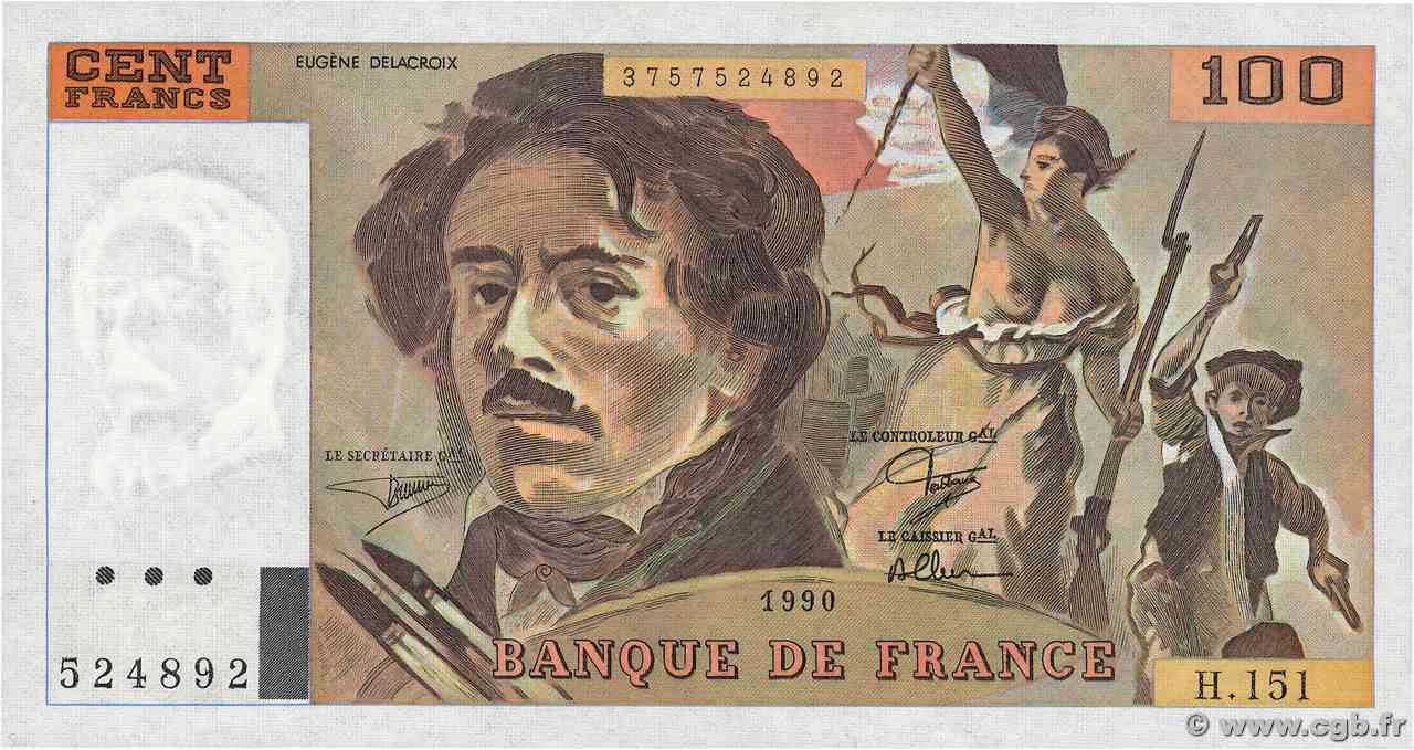 100 Francs DELACROIX imprimé en continu FRANCIA  1990 F.69bis.02a FDC