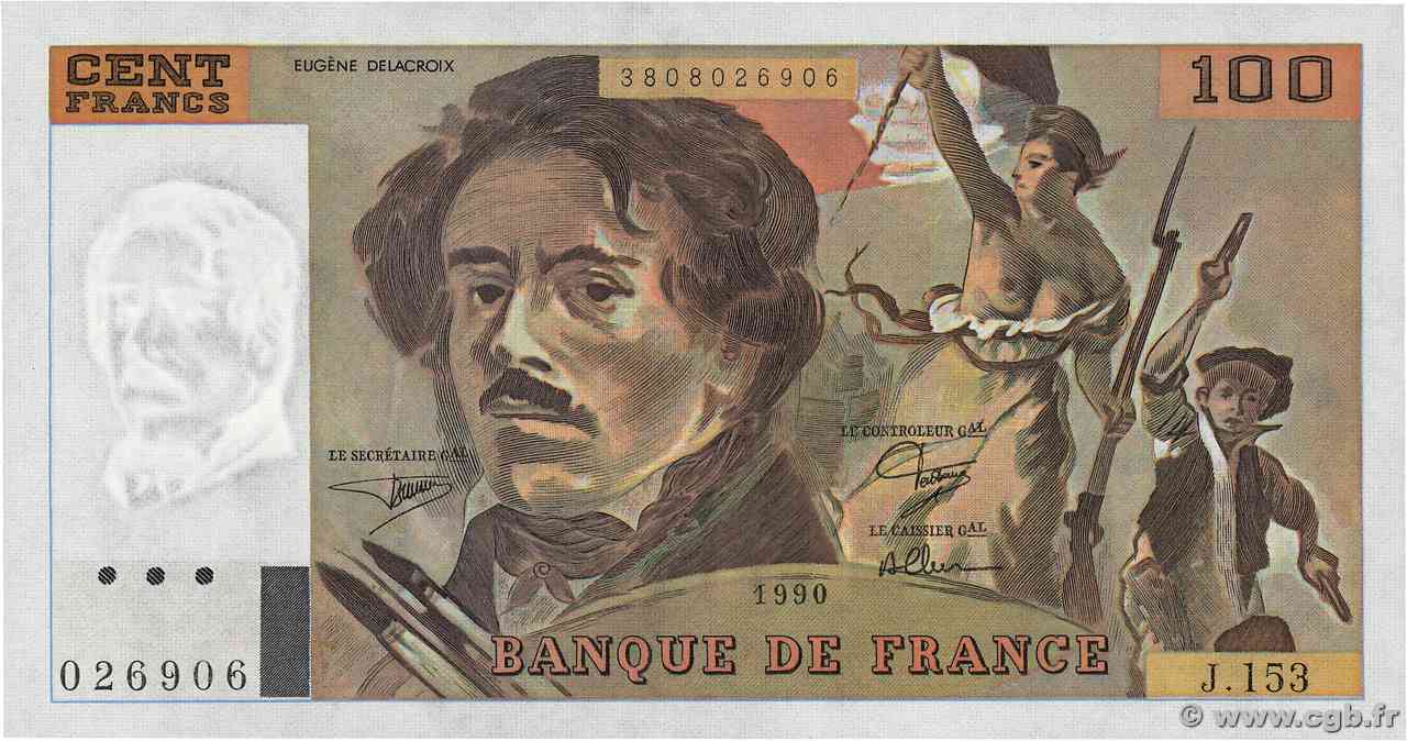 100 Francs DELACROIX imprimé en continu FRANCIA  1990 F.69bis.02a FDC