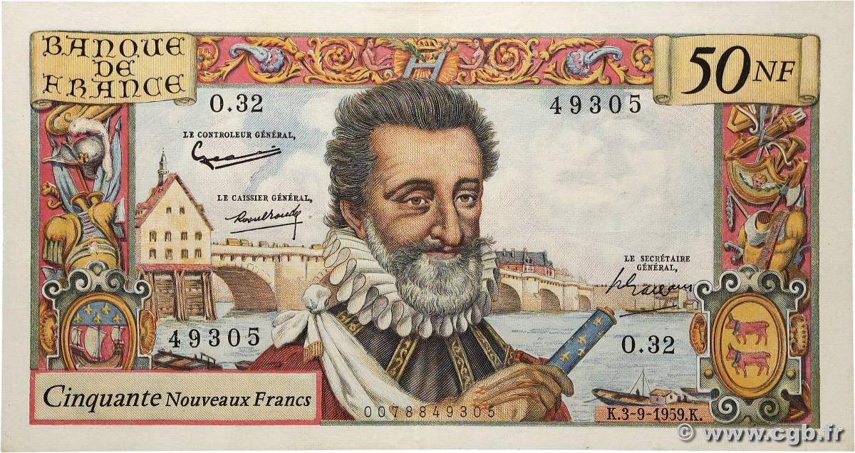 50 Nouveaux Francs HENRI IV FRANCIA  1959 F.58.03 EBC