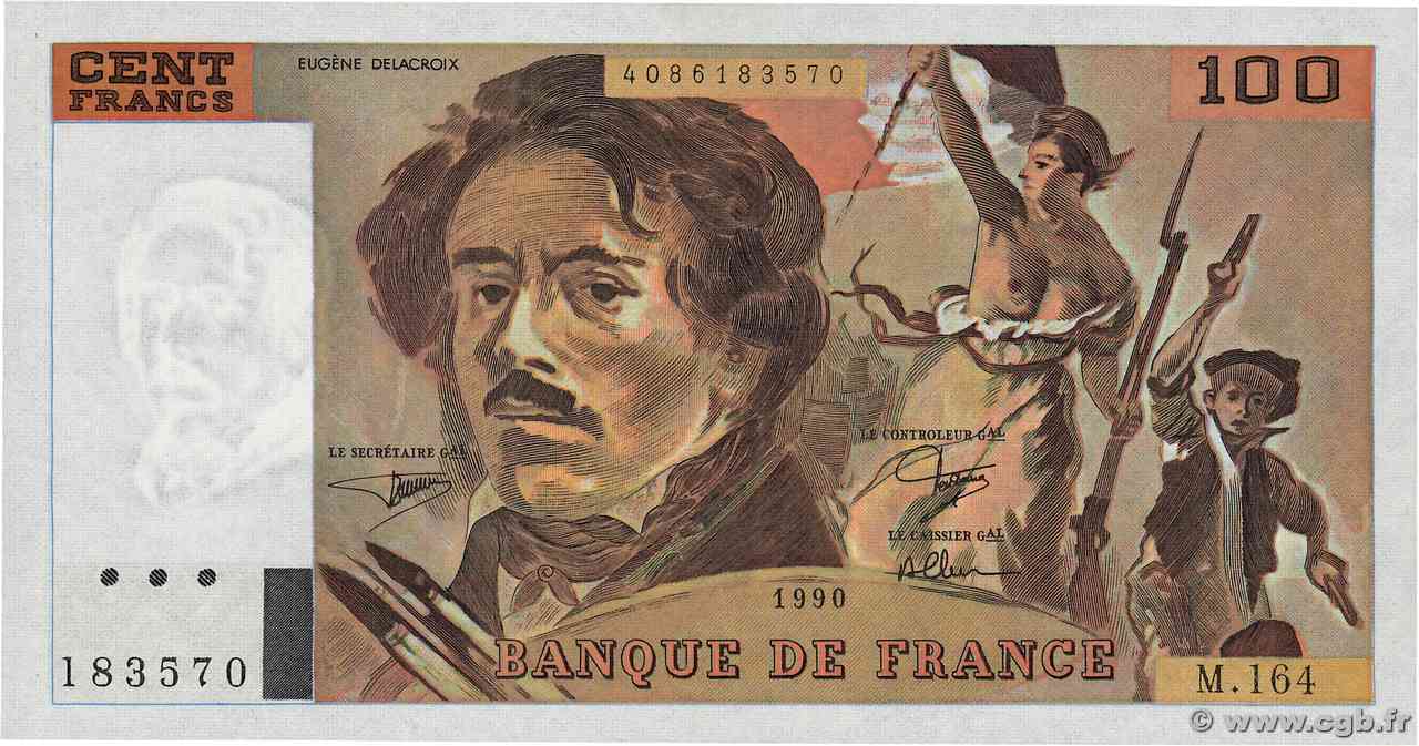 100 Francs DELACROIX imprimé en continu FRANCE  1990 F.69bis.02b NEUF