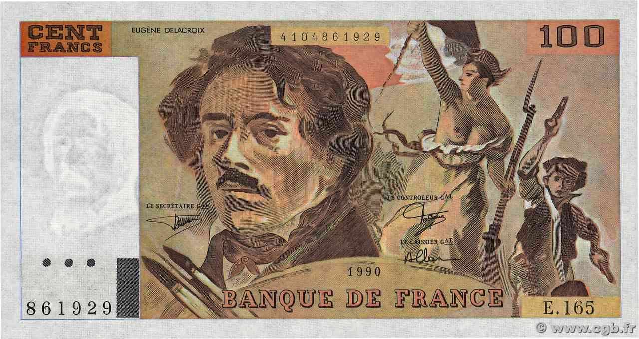 100 Francs DELACROIX imprimé en continu FRANCIA  1990 F.69bis.02b FDC