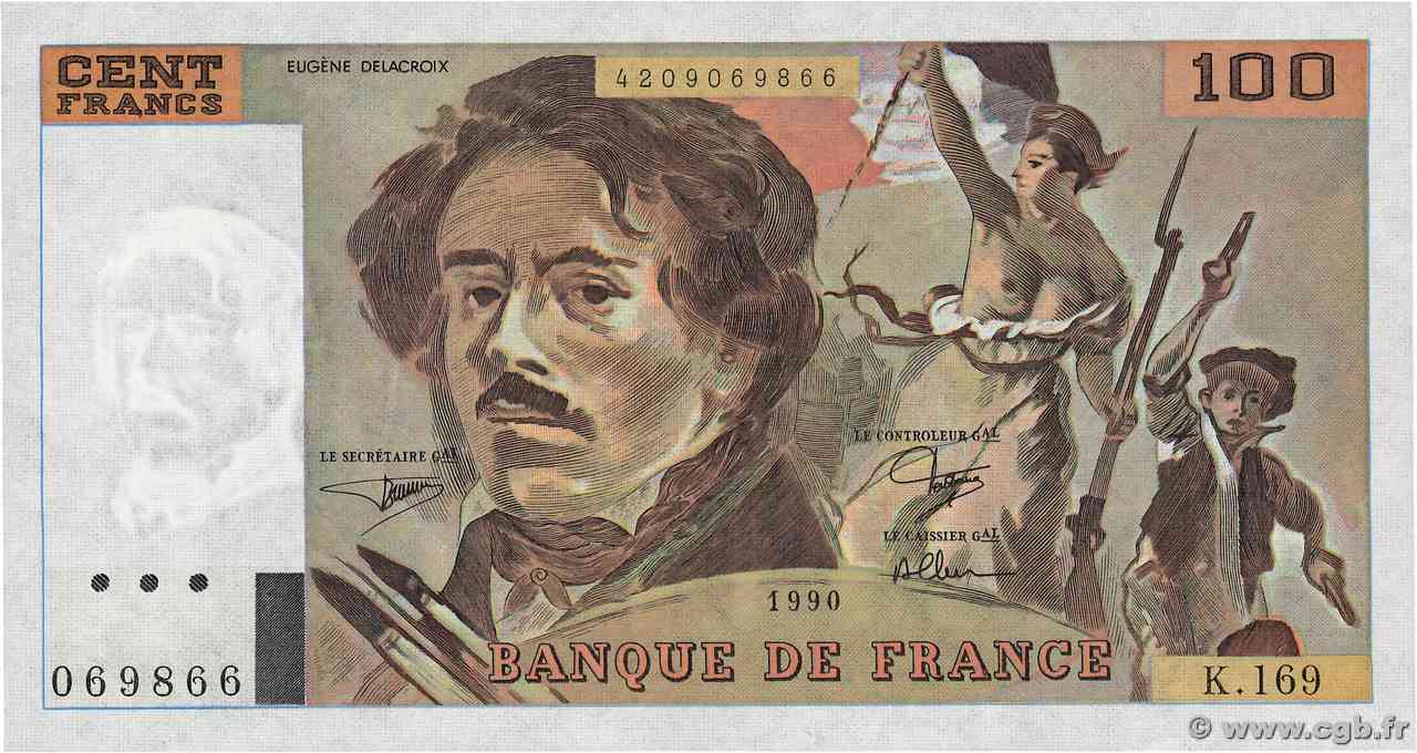 100 Francs DELACROIX imprimé en continu FRANCIA  1990 F.69bis.02b FDC