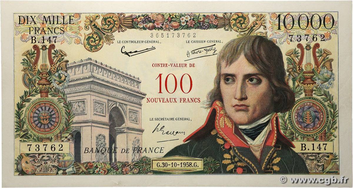100 NF sur 10000 Francs BONAPARTE FRANCIA  1958 F.55.01 EBC