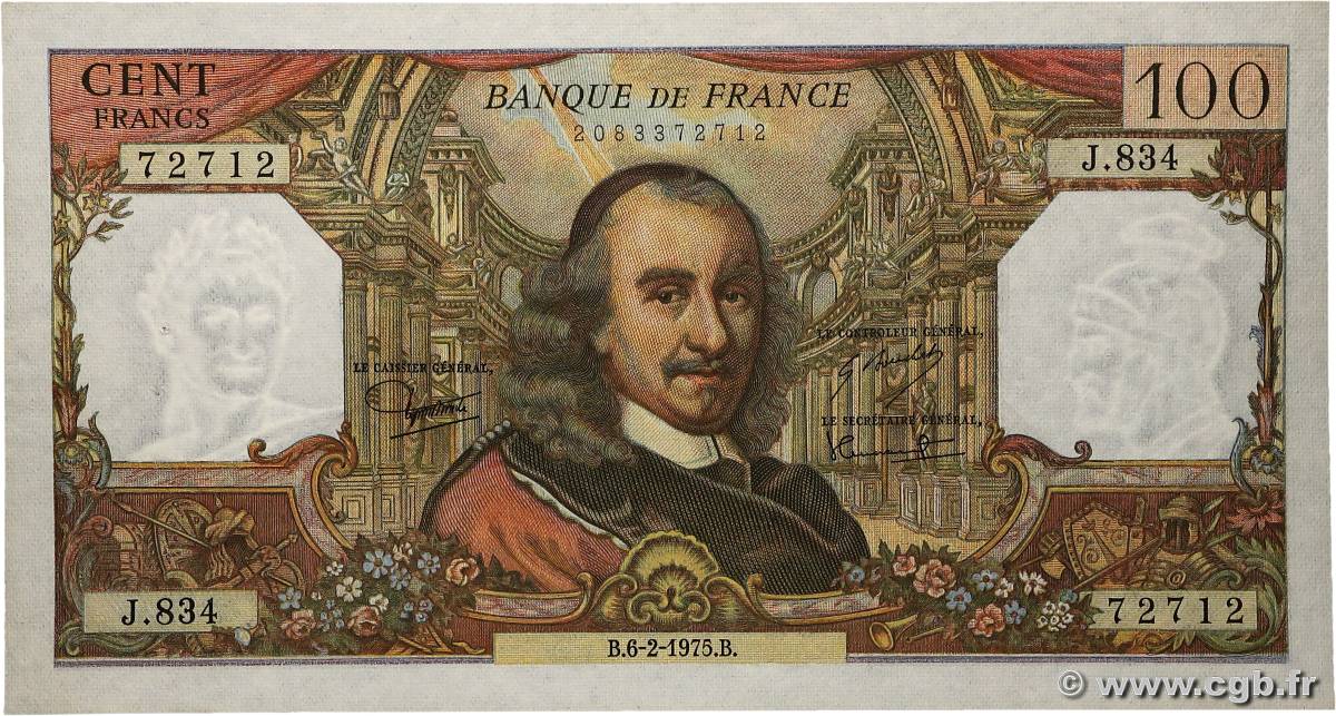 100 Francs CORNEILLE FRANCIA  1975 F.65.48 SC