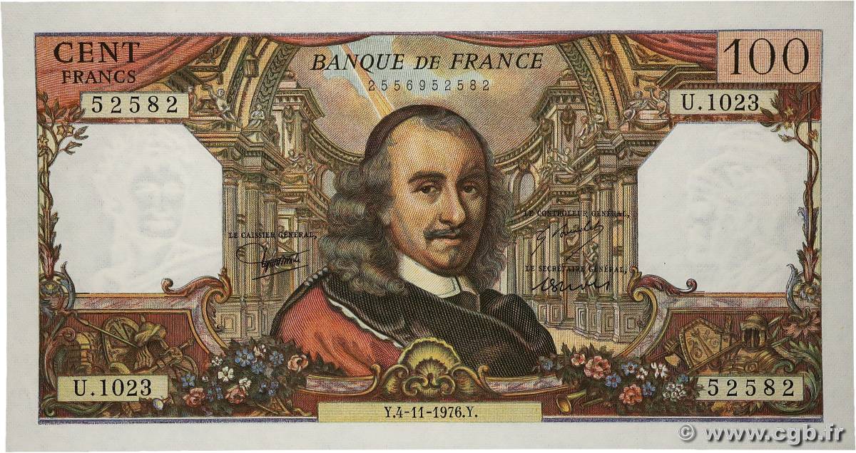 100 Francs CORNEILLE FRANCIA  1976 F.65.55 FDC