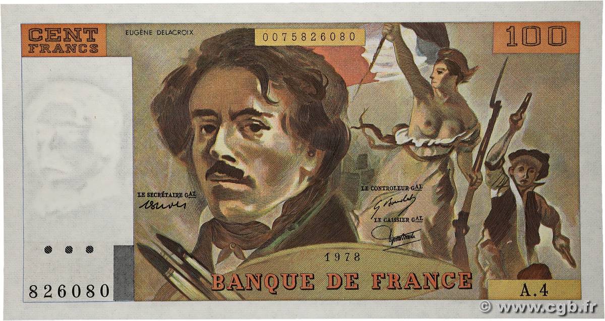 100 Francs DELACROIX modifié FRANCIA  1978 F.69.01c FDC