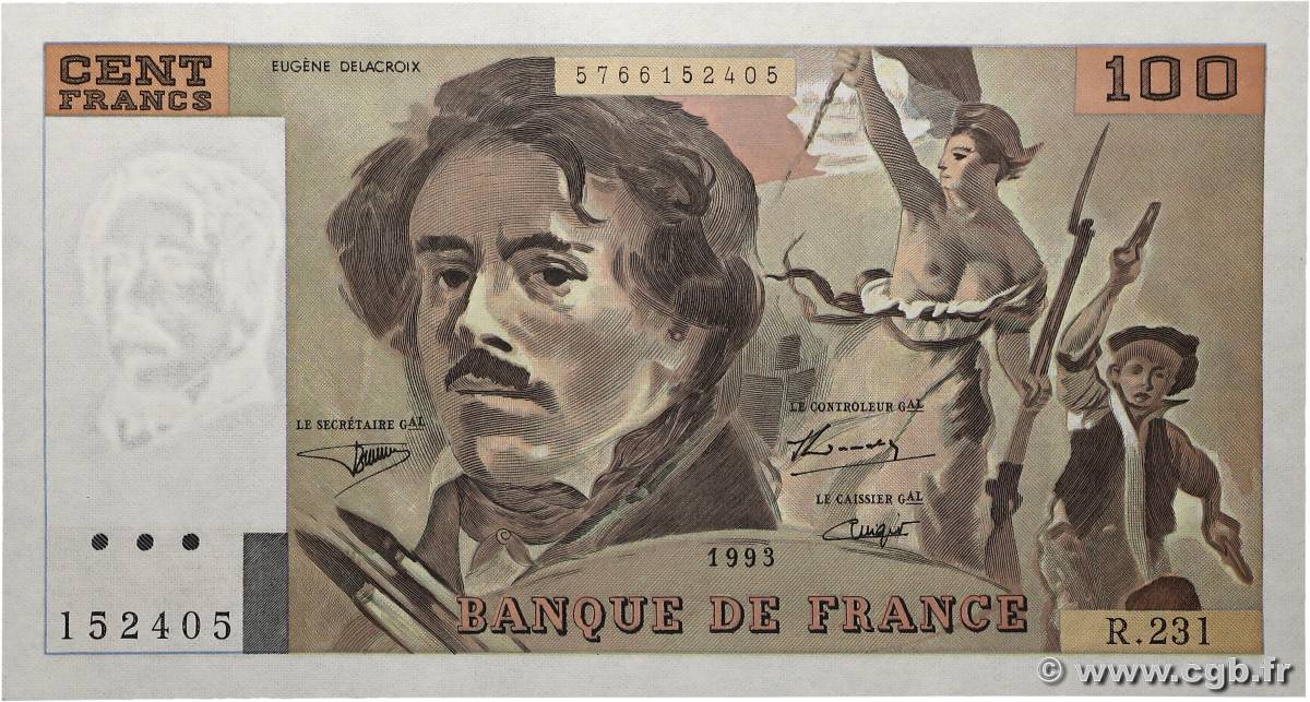 100 Francs DELACROIX imprimé en continu FRANCE  1993 F.69bis.08 UNC