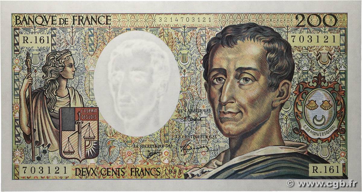 200 Francs MONTESQUIEU Modifié FRANCIA  1994 F.70/2.01 FDC