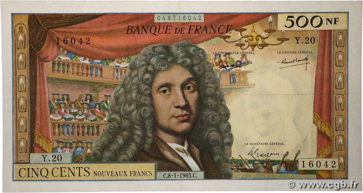 500 Nouveaux Francs MOLIÈRE FRANCIA  1965 F.60.08 MBC+