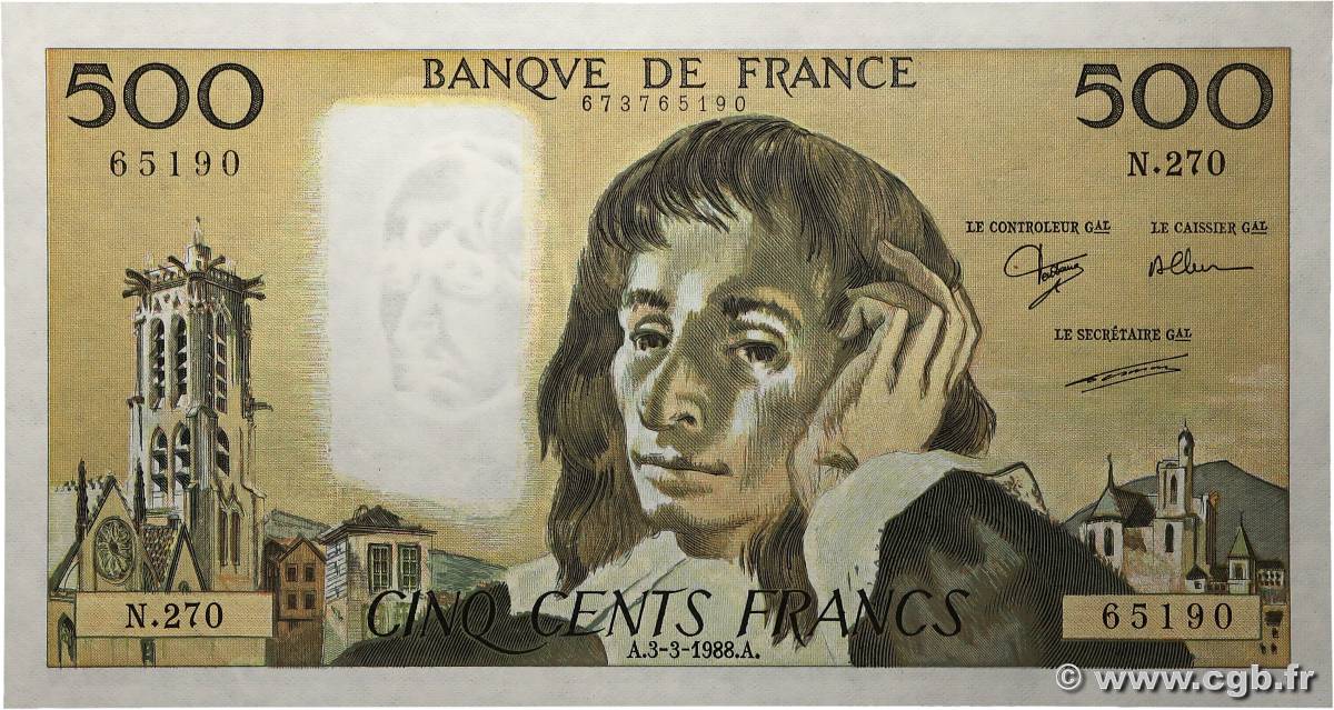 500 Francs PASCAL FRANCIA  1988 F.71.38 SC+
