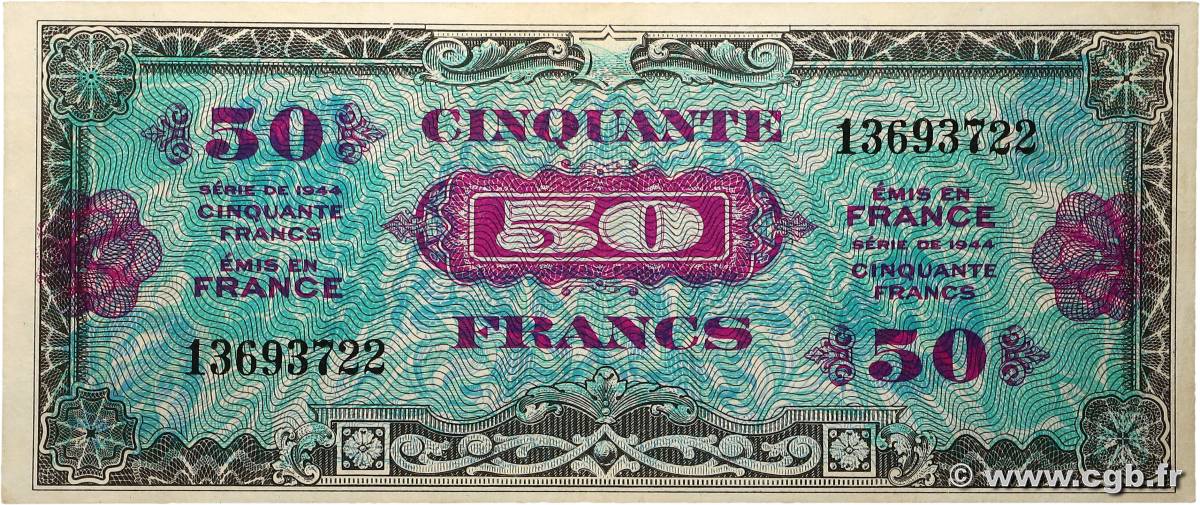 50 Francs DRAPEAU FRANKREICH  1944 VF.19.01 fST