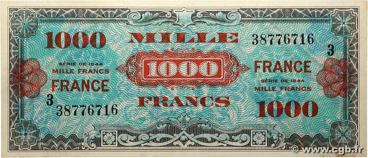 1000 Francs FRANCE FRANCE  1945 VF.27.03 XF