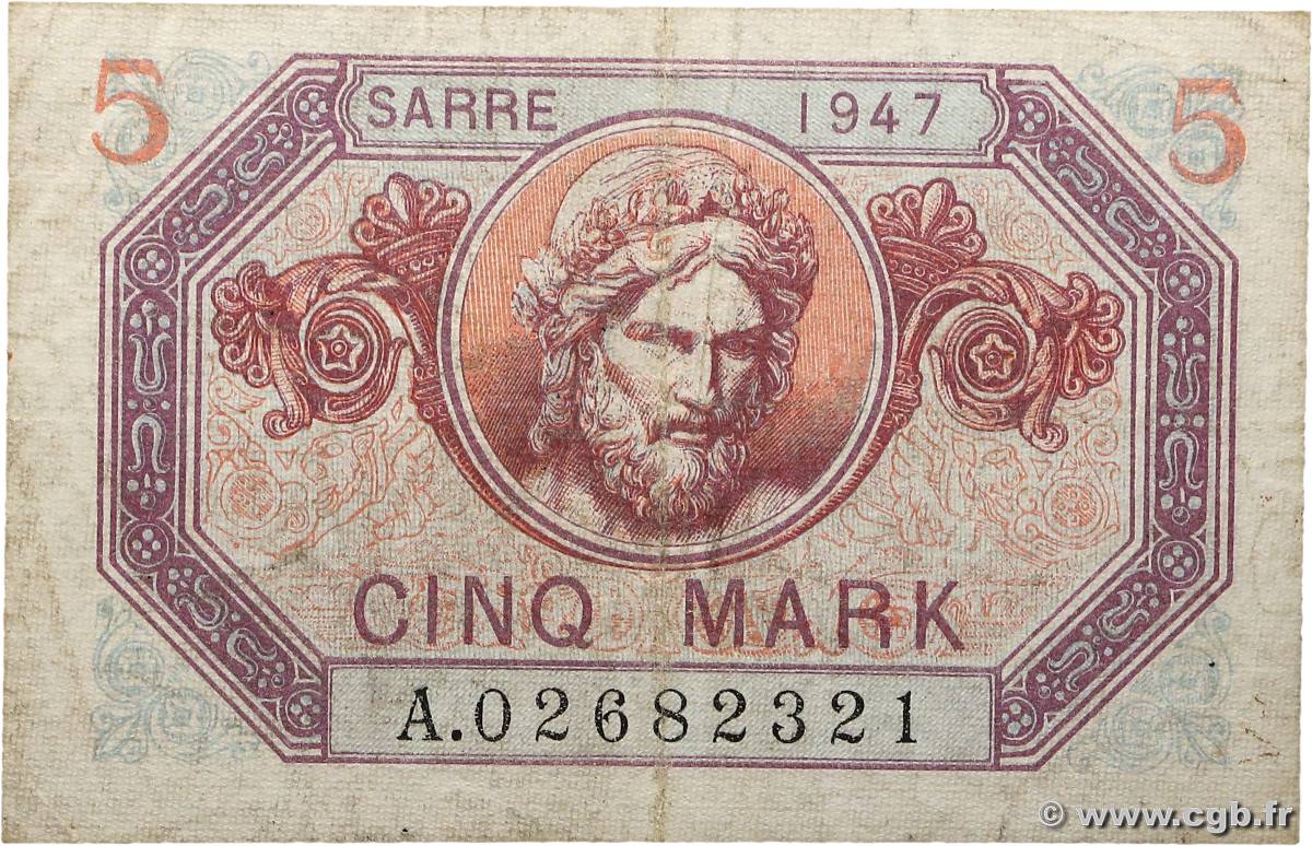 5 Mark SARRE FRANCIA  1947 VF.46.01 MBC