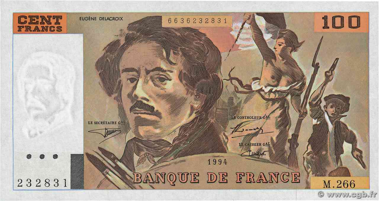 100 Francs DELACROIX 442-1 & 442-2 FRANCIA  1994 F.69ter.01a FDC