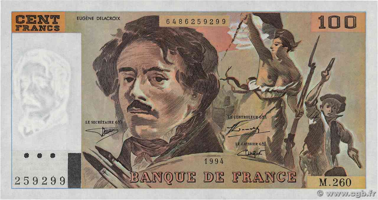 100 Francs DELACROIX 442-1 & 442-2 FRANCIA  1994 F.69ter.01a FDC