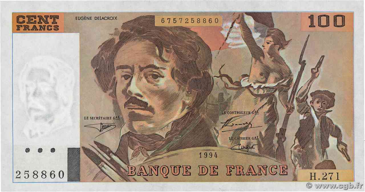 100 Francs DELACROIX 442-1 & 442-2 FRANCIA  1994 F.69ter.01a FDC