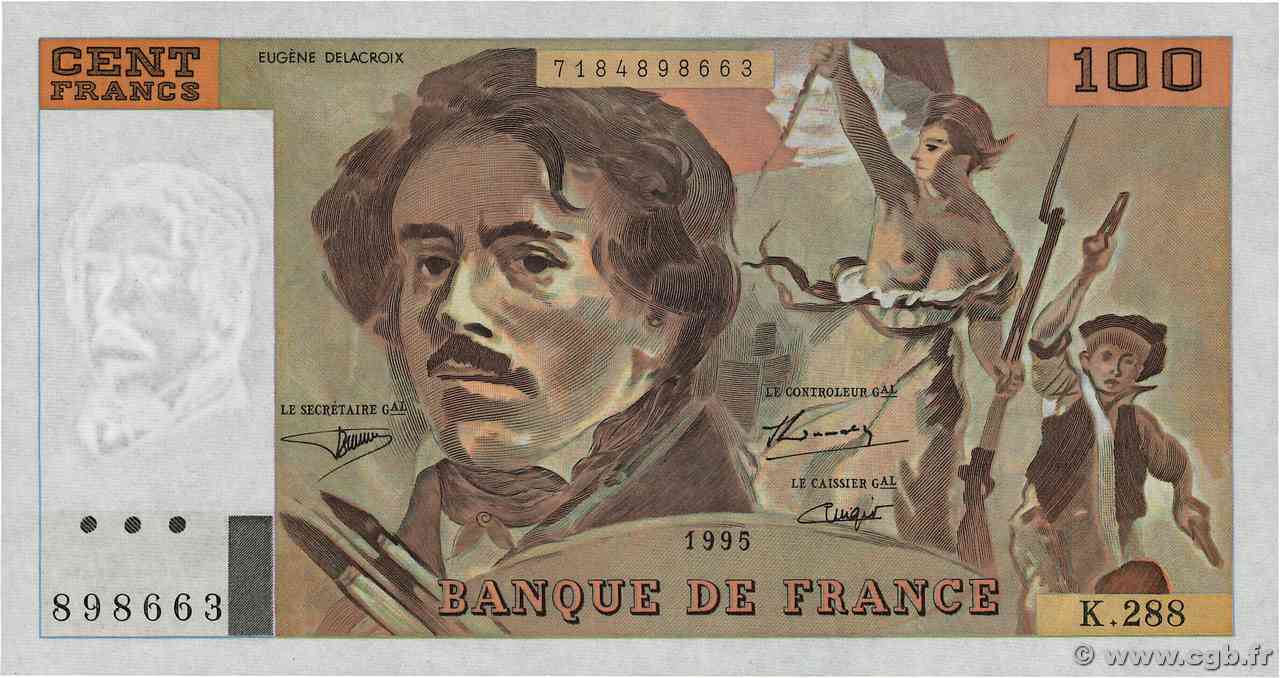100 Francs DELACROIX 442-1 & 442-2 FRANCIA  1995 F.69ter.02c FDC