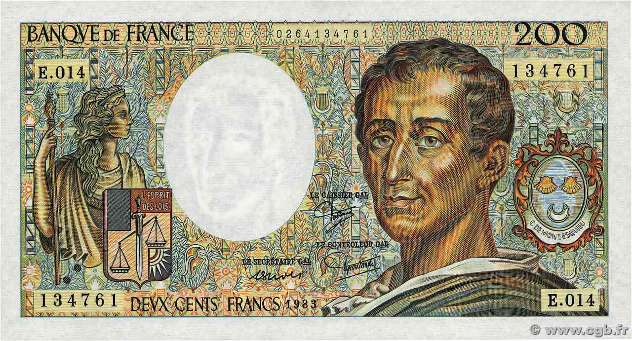 200 Francs MONTESQUIEU FRANCIA  1983 F.70.03 q.FDC