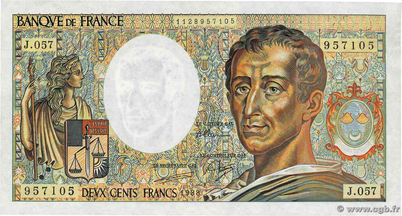 200 Francs MONTESQUIEU Fauté FRANCE  1988 F.70.08 SPL+