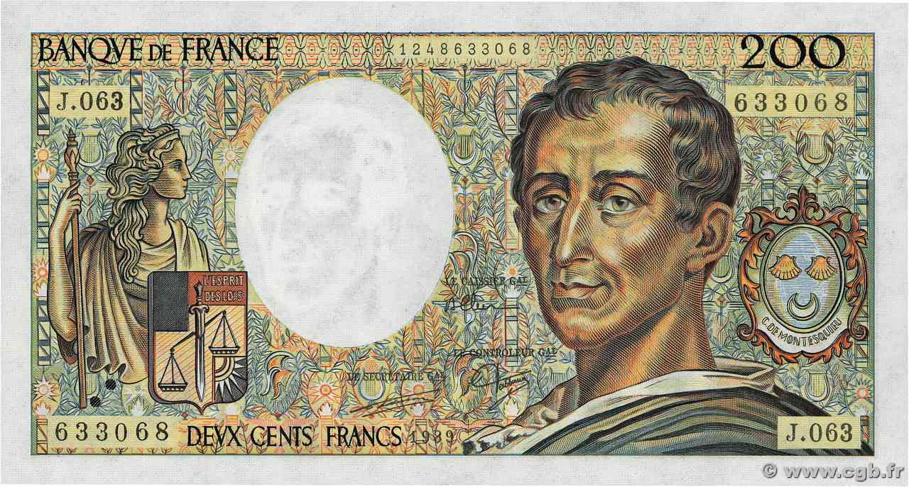 200 Francs MONTESQUIEU FRANCIA  1989 F.70.09 q.FDC