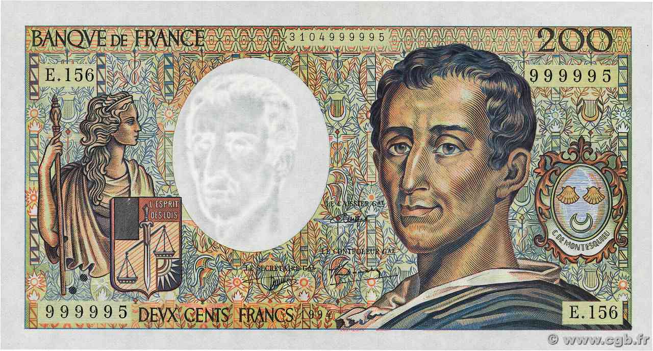 200 Francs MONTESQUIEU Modifié Numéro spécial FRANCIA  1994 F.70/2.01 FDC