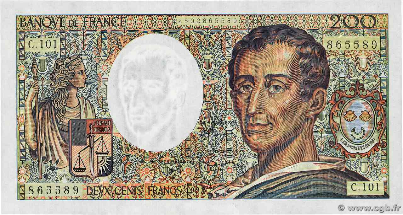 200 Francs MONTESQUIEU alphabet 101 FRANCE  1992 F.70bis.01 NEUF