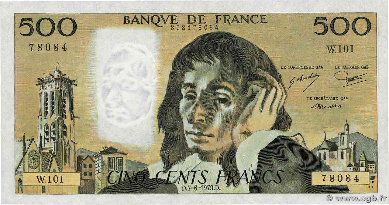 500 Francs PASCAL FRANCE  1979 F.71.19 SPL+