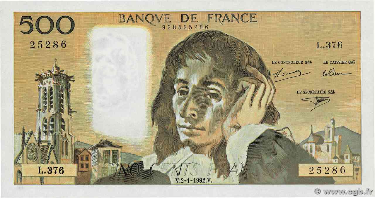 500 Francs PASCAL Fauté FRANCIA  1992 F.71.49 q.FDC