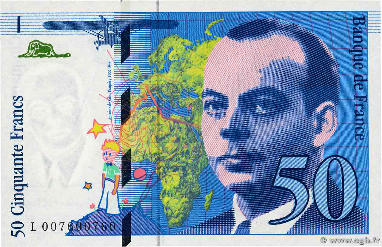 50 Francs SAINT-EXUPÉRY Numéro spécial FRANCIA  1993 F.72.02 FDC