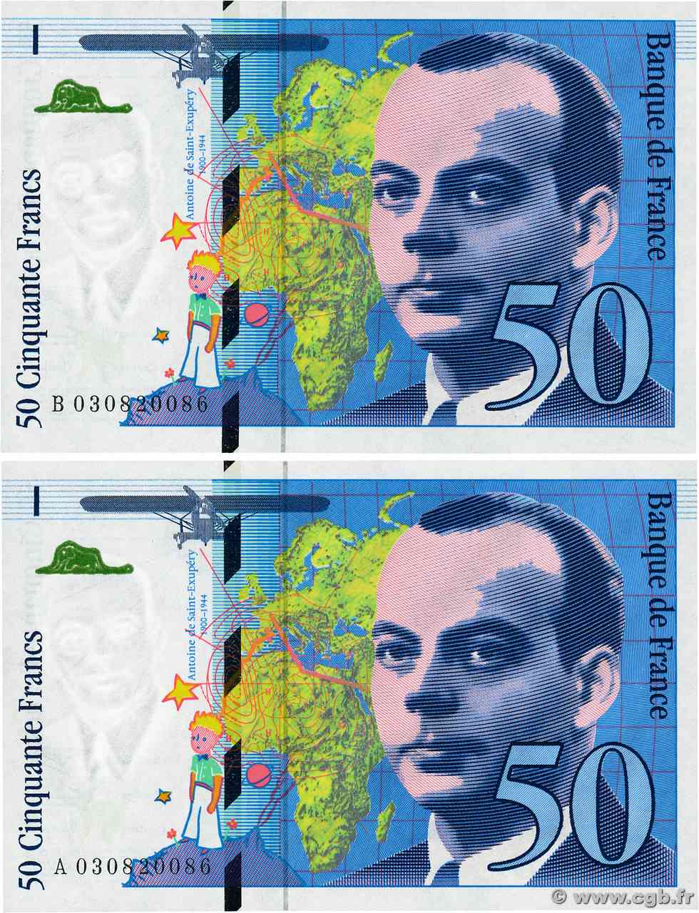 50 Francs SAINT-EXUPÉRY modifié Consécutifs FRANCE  1997 F.73.04 NEUF