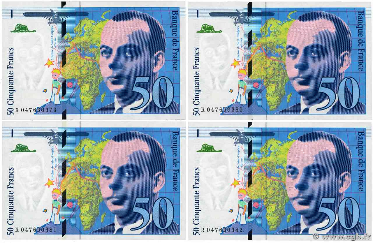 50 Francs SAINT-EXUPÉRY modifié Consécutifs FRANCIA  1999 F.73.05 FDC