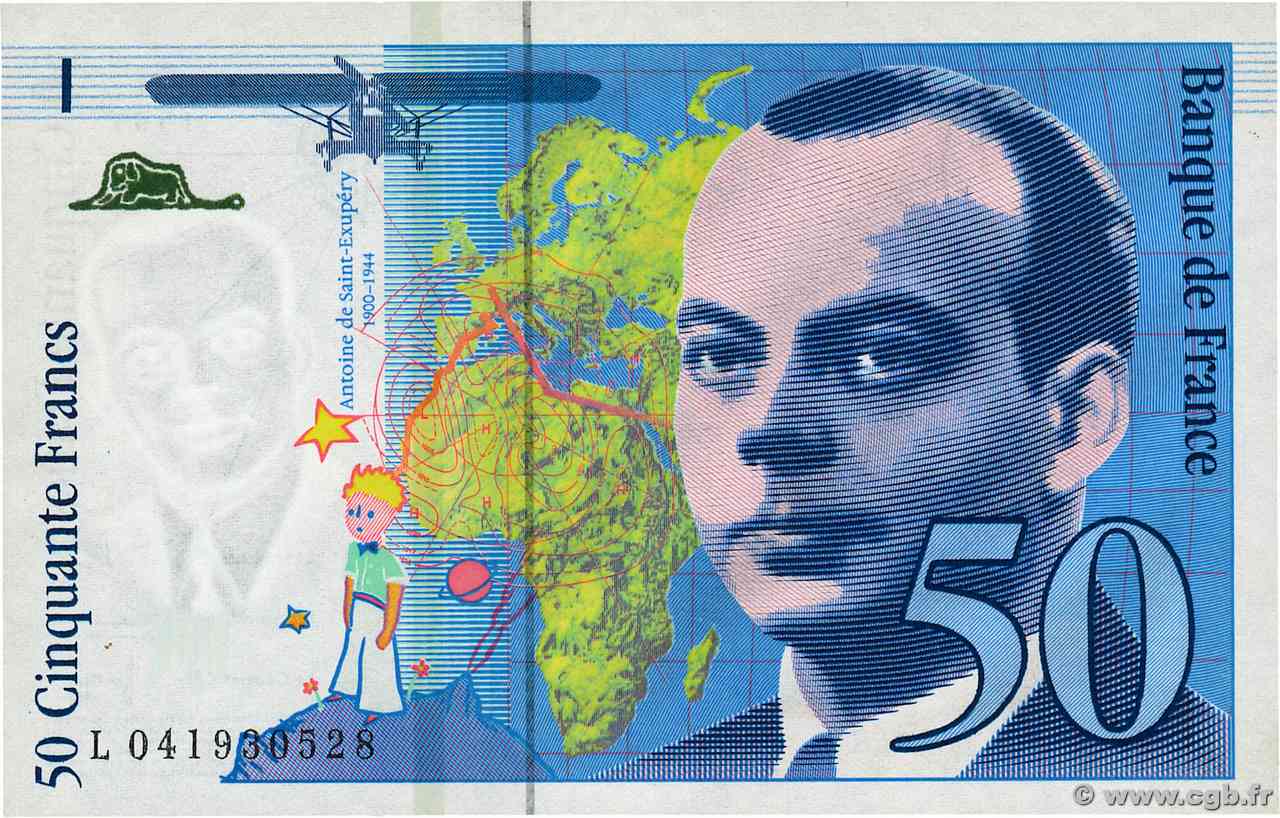 50 Francs SAINT-EXUPÉRY modifié Sans STRAP Fauté FRANCIA  1997 F.73f4.04 q.FDC