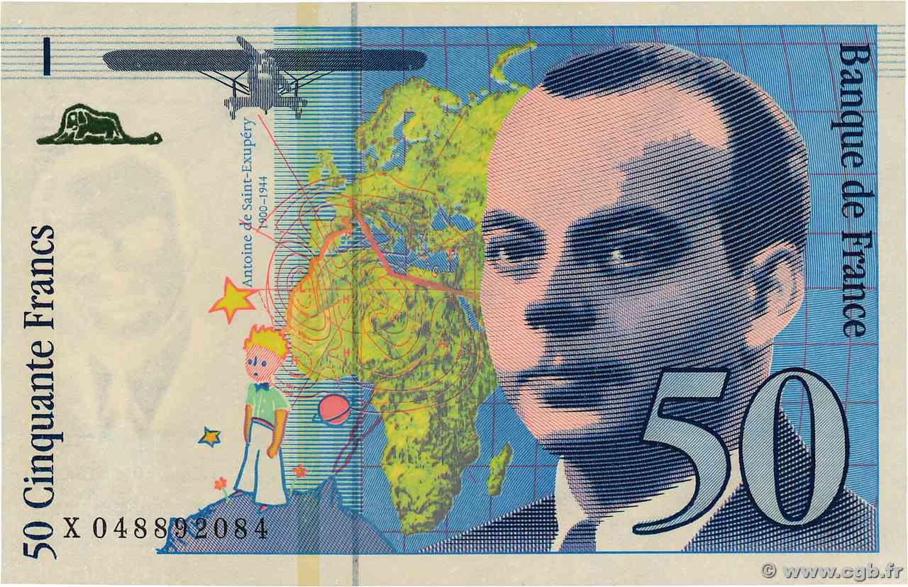 50 Francs SAINT-EXUPÉRY modifié Sans STRAP Fauté FRANCE  1999 F.73f4.05 SPL