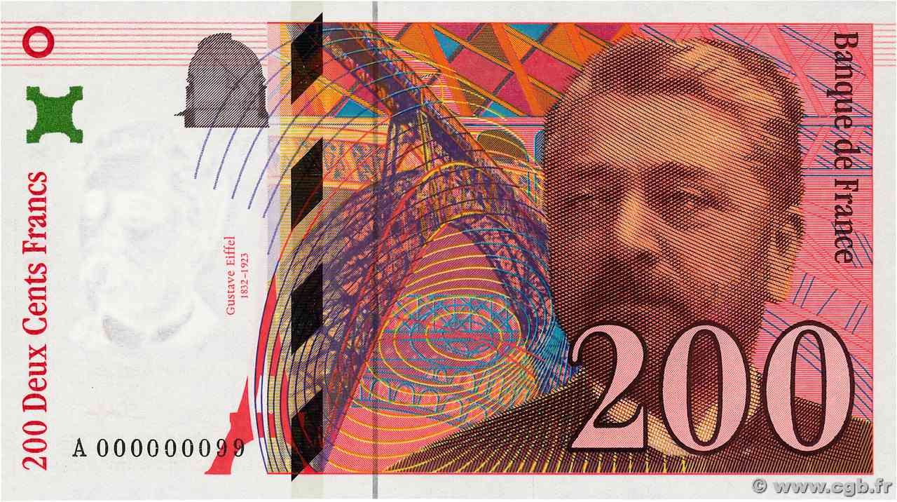 200 Francs EIFFEL Petit numéro FRANCE  1995 F.75.01A UNC