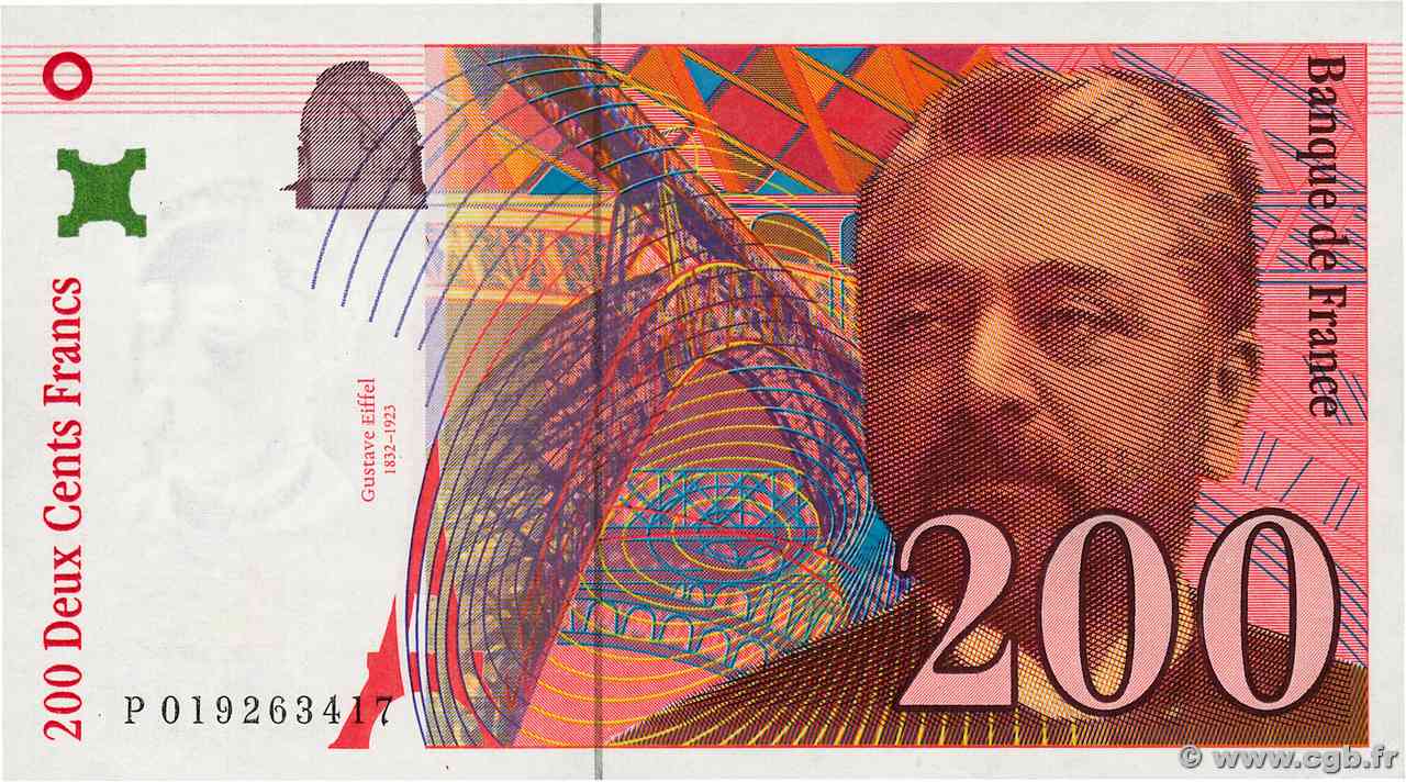 200 Francs EIFFEL Sans STRAP Fauté FRANCE  1996 F.75f4.02 AU