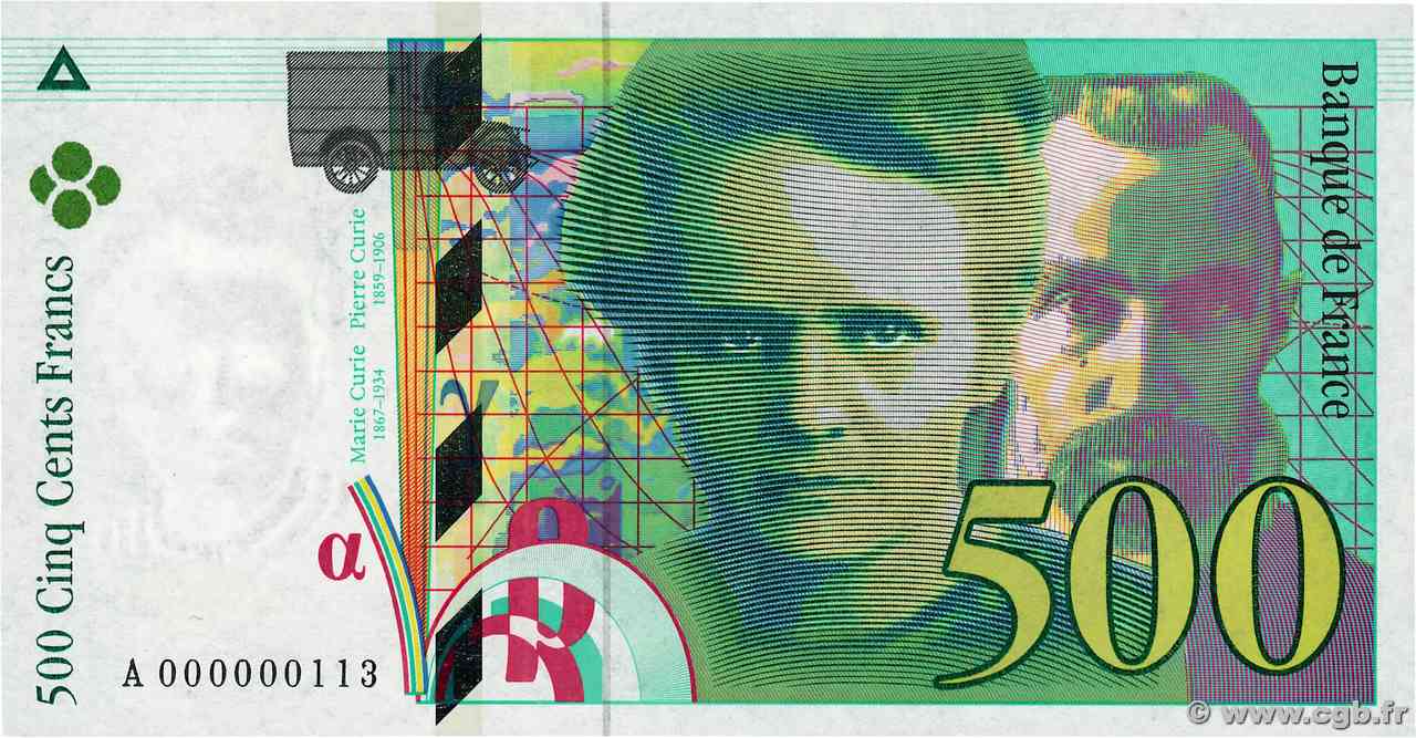500 Francs PIERRE ET MARIE CURIE Petit numéro FRANCE  1994 F.76.01A NEUF