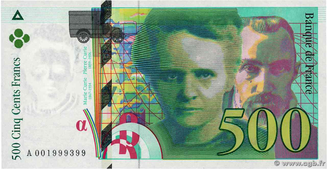 500 Francs PIERRE ET MARIE CURIE FRANCIA  1994 F.76.01 FDC